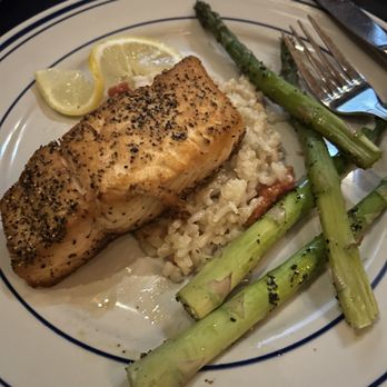 Blue Heron Steakhouse - Salmon on risotto with asparagus - Cocktail Bars Near Me - Lexington, Kentucky