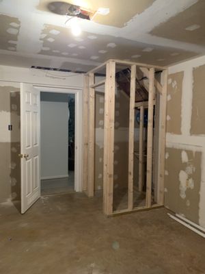 Drywall - Virtually all interior paint jobs require some drywall repair. We routinely fix nail pops and other small repairs, and can retape seams when necessary. We also repair drywall due to water leaks or openings made by plumbers or electricians. In addition, we do complete drywall jobs, hanging and finishing drywall, in areas ranging from rooms to complete finished basements and interiors.