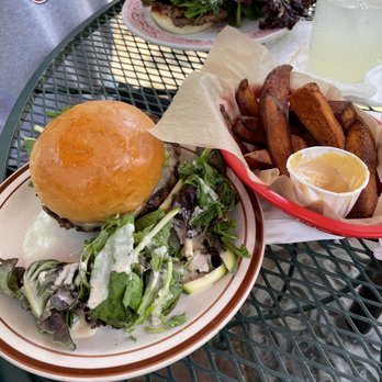 The Root Cafe - Burger and sweet potatoes fries!! - Cafes Near Me - Little Rock, Arkansas