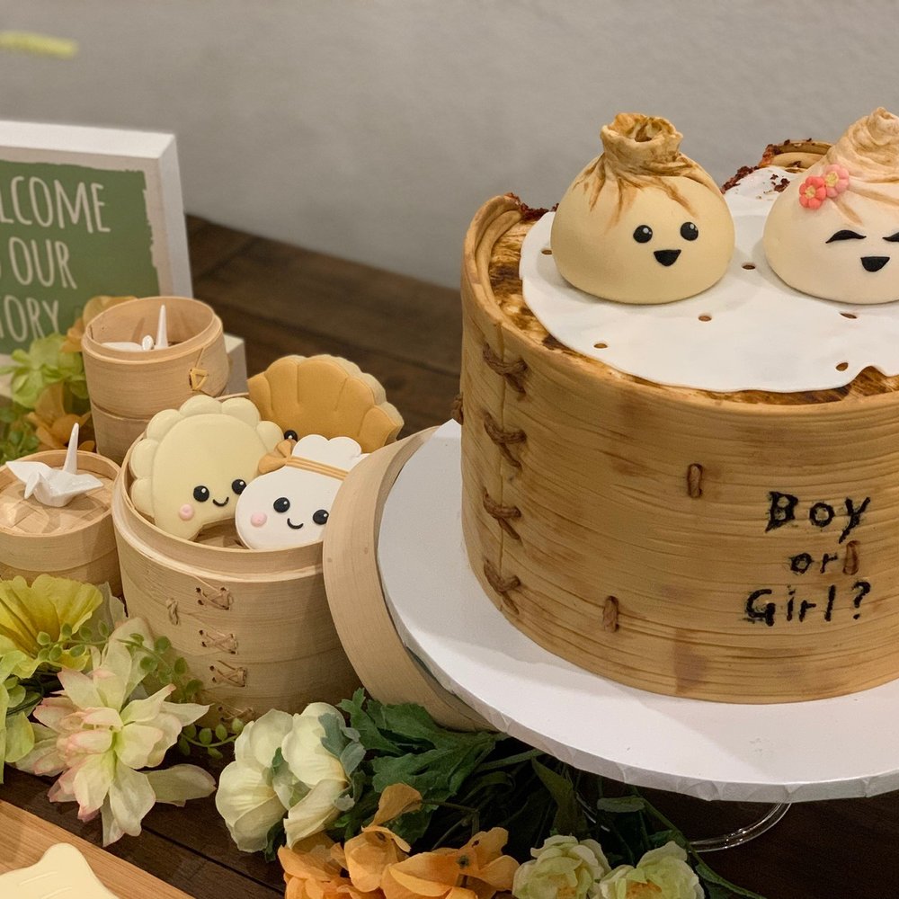SweetArts - Steamed Buns themed Gender Reveal Cake - Cupcakes Near Me - Tracy, California SweetArts - Steamed Buns themed Gender Reveal Cake - Cupcakes Near Me - Tracy, California