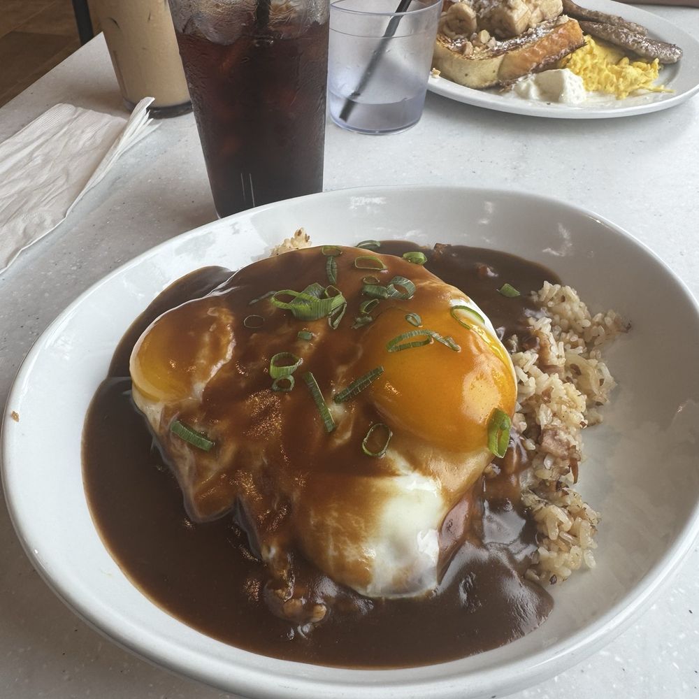 Kihei Caffe - Loco Moco with fried rice - Hawaiian Near Me - Kihei, Hawaii Kihei Caffe - Loco Moco with fried rice - Hawaiian Near Me - Kihei, Hawaii