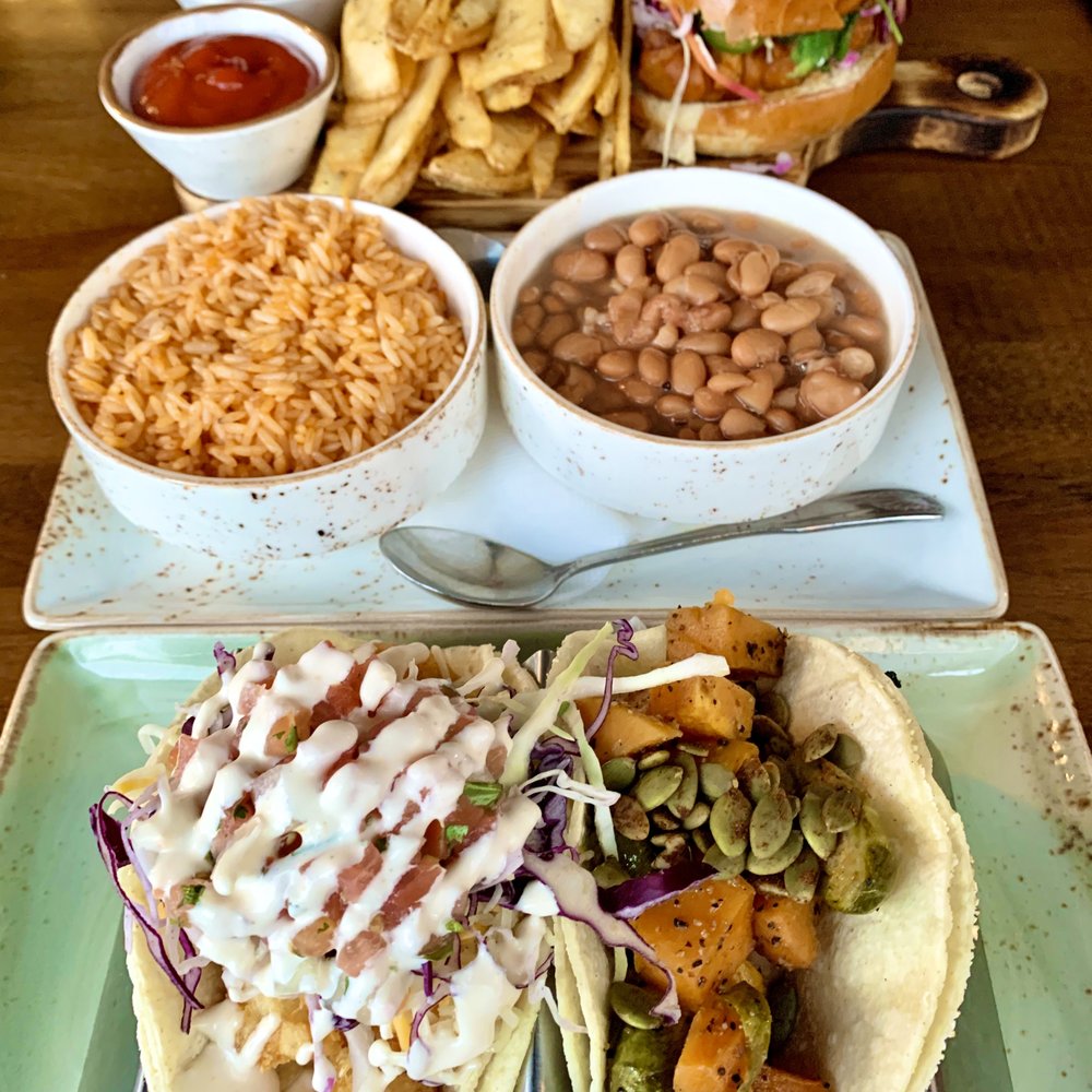 BuenoMalo - Mains : (Front) Tater Tot and Brussel Sprouts Tacos - 2 stars, (Back)Fried Chicken Sandwich - 5 star - Mexican Near Me - Andover, Massachusetts BuenoMalo - Mains : (Front) Tater Tot and Brussel Sprouts Tacos - 2 stars, (Back)Fried Chicken Sandwich - 5 star - Mexican Near Me - Andover, Massachusetts
