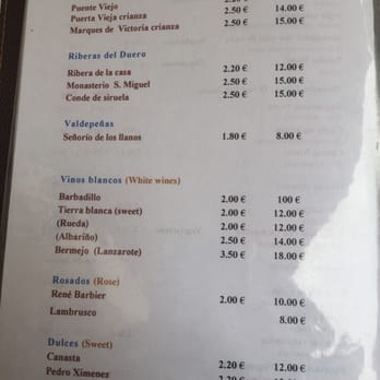 El Rincón del Tito - Wine list with prices - Tapas Bars Near Me - Seville, SE