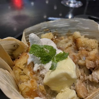 Coyote Cafe - Bread Pudding with sweet corn ice cream - New American Near Me - Santa Fe, New Mexico