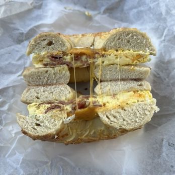 Cassidy's Corner Cafe LBX - joe's special: bacon, egg, cheese with jalapeño cream cheese + lemon pepper on an Asiago bagel = $9.25 - Coffee & Tea Near Me - Long Beach, California