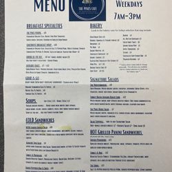 The Pines Cafe Food Menu