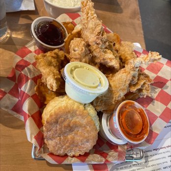 Maple Street Biscuit - Alamo Ranch - 6 piece chicken strips with buffalo, ranch, and curry sauces - Breakfast & Brunch Near Me - San Antonio, Texas Maple Street Biscuit - Alamo Ranch - 6 piece chicken strips with buffalo, ranch, and curry sauces - Breakfast & Brunch Near Me - San Antonio, Texas