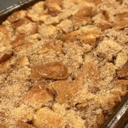 House-made bread pudding, topped with bourbon sauce