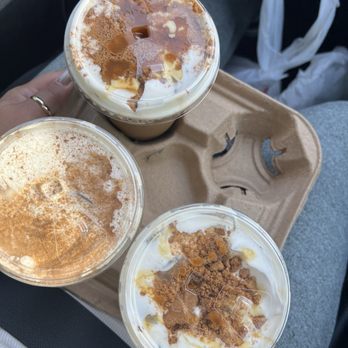 Oralias Bakery - Two biscoff lattes and I think the one on the left bottom corner was the brown sugar shaken expresso and added vanilla foam - Bakeries Near Me - Oxnard, California Oralias Bakery - Two biscoff lattes and I think the one on the left bottom corner was the brown sugar shaken expresso and added vanilla foam - Bakeries Near Me - Oxnard, California