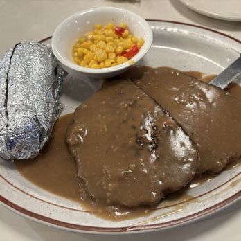 Lancers Restaurant - Meatloaf with baked potato and corn - New American Near Me - Burbank, California