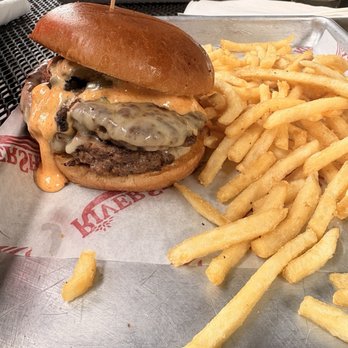River Shack Tavern Gretna - Shack Burger with fries - New American Near Me - Gretna, Louisiana