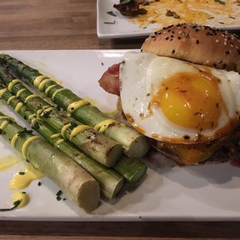 Eureka! - Jalapeno Egg Burger with Grilled Asparagus side 'upgrade' - American Near Me - Berkeley, California