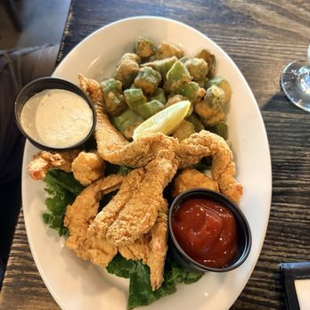 Cypress Grill - Seafood platter with fried okra. - American Near Me - Austin, Texas