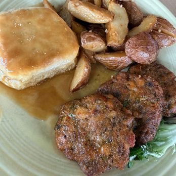 See You Tomorrow - SYT Smoked Salmon Croquettes w/Broasted Potatoes & Biscuit - Breakfast & Brunch Near Me - Detroit, Michigan