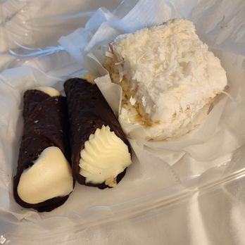 Bova's Bakery - salted caramel, chocolate dipped cannolis and my absolute favorite- the coconut cake - Bakeries Near Me - Boston, Massachusetts