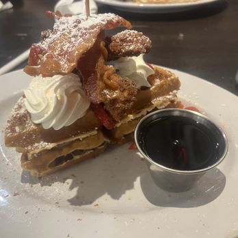 Bacon Street Diner - 1/2 Bacon Chicken Waffle Tower gluten free - Breakfast & Brunch Near Me - Clearwater, Florida Bacon Street Diner - 1/2 Bacon Chicken Waffle Tower gluten free - Breakfast & Brunch Near Me - Clearwater, Florida