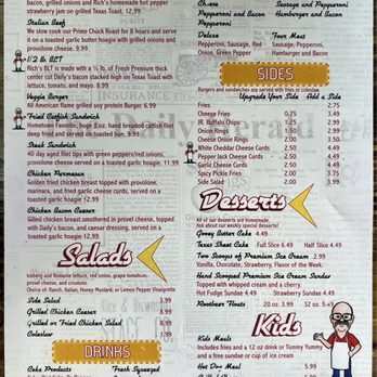 Rich's Famous Burgers - Sullivan - Menu (back) - American Near Me - Sullivan, Missouri Rich's Famous Burgers - Sullivan - Menu (back) - American Near Me - Sullivan, Missouri