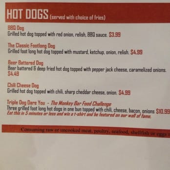 Monkey Bar And Grill - a menu for hot dogs - Sports Bars Near Me - Cleveland, Ohio Monkey Bar And Grill - a menu for hot dogs - Sports Bars Near Me - Cleveland, Ohio