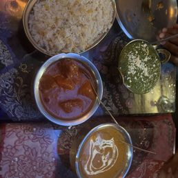 Saffron rice, Chicken Tikka Masala, two other ones I don't remember (photo taken last year)