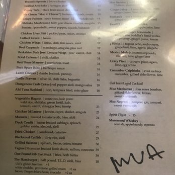 Mua - Seated Menu - there is, also , for the Bar (Only), a separate Menu and Happy Hour Specialty Drink Menu - Bars Near Me - Oakland, California