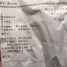 Receipt showing no chives. Yes I'm a bbq Becky Receipt showing no chives. Yes I'm a bbq Becky 