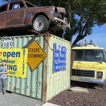 87 Restaurant - an old car on top of a shipping container - American Near Me - Clayton, New Mexico 87 Restaurant - an old car on top of a shipping container - American Near Me - Clayton, New Mexico