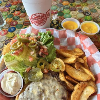 Fuddruckers - Burger,wedge fries, and spicy and regular cheese yum - Burgers Near Me - Austin, Texas