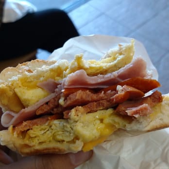Norco Donuts - Ham sausage & egg breakfast sandwich on a bagel - Coffee & Tea Near Me - Norco, California Norco Donuts - Ham sausage & egg breakfast sandwich on a bagel - Coffee & Tea Near Me - Norco, California