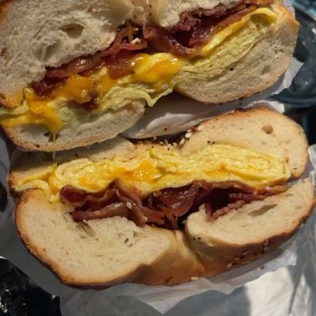 Shug's Bagels - Bacon, egg and cheese on the everything bagel. It was nice and warm. - Bagels Near Me - Dallas, Texas Shug's Bagels - Bacon, egg and cheese on the everything bagel. It was nice and warm. - Bagels Near Me - Dallas, Texas