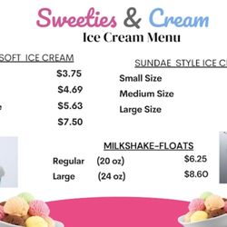 Sweeties & Cream - Ice cream menu