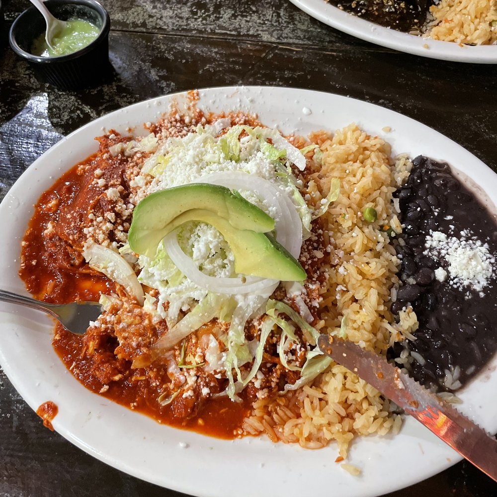 Chicken enchilada with red sauce