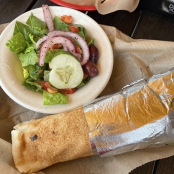 Laziza Mediterranean Grill - Evans  - Cauliflower wrap with side Greek salad - Middle Eastern Near Me - Evans, Georgia