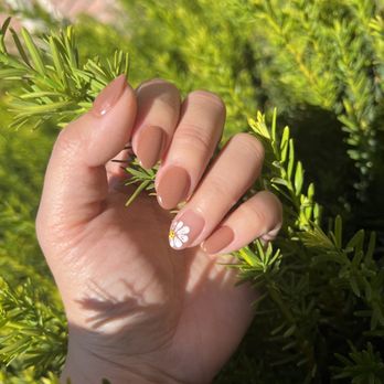Adaline Nails - Dip color mani with cute daisy design on my ring finger - Nail Salons Near Me - West Jordan, Utah