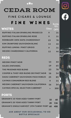 Menu photo 2 CEDAR ROOM Fine Cigars & Lounge Scottsdale, AZ Menu photo 2 CEDAR ROOM Fine Cigars & Lounge Scottsdale, AZ