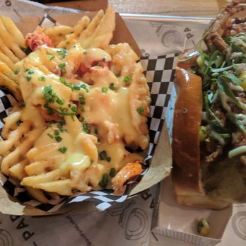 Boxi Park - Soft shell crab sandwich Lobster and Hollandaise waffle fries - Bars Near Me - Orlando, Florida Boxi Park - Soft shell crab sandwich Lobster and Hollandaise waffle fries - Bars Near Me - Orlando, Florida