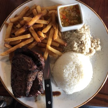 Rio 40 Restaurant - PICANHA GRELHADA$24 Grilled rump steak served with rice, beans, farofa, vinaigrette and fries - Brazilian Near Me - Toronto, Ontario Rio 40 Restaurant - PICANHA GRELHADA$24 Grilled rump steak served with rice, beans, farofa, vinaigrette and fries - Brazilian Near Me - Toronto, Ontario