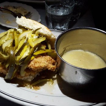 Jacob's Pickles - Honey Chicken + Hot Cukes Southern Biscuit with Cheese Grits - Comfort Food Near Me - New York, New York Jacob's Pickles - Honey Chicken + Hot Cukes Southern Biscuit with Cheese Grits - Comfort Food Near Me - New York, New York