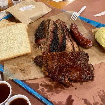 Franklin Barbecue - Pork ribs, brisket, sausage, potato salad - Barbeque Near Me - Austin, Texas