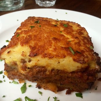 Kiki's - Moussaka with mashed potato layer - Greek Near Me - New York, New York Kiki's - Moussaka with mashed potato layer - Greek Near Me - New York, New York