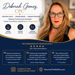 Resumes That Sell You - Certified Professional Coach
Resume Writer * LinkedIn Strategist *
Helping You Stand Out in Today's Job Market.