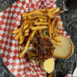JB Lovedraft's Micropub - Whiskey BBQ Burger  Added: Lettuce, Onion, and Tomato