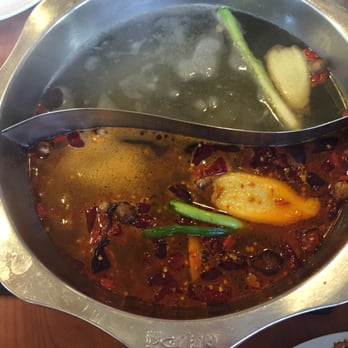 Hot Pot Buffet - I got the Maya spicy side, good for my cold sniffle nose & house special broth for the boys! - Chinese Near Me - Boston, Massachusetts