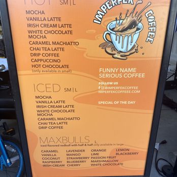 Imperfek coffee - One of our menu's. The basic one - Coffee & Tea Near Me - Lehi, Utah