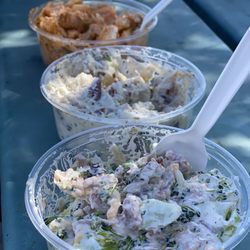 Bob's Valley Market - Potato salad (super yum), buffalo chick pasta (yum), broccoli salad (less yum because of my dislike of mayo)