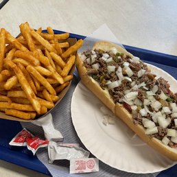 PERFECT fries and a "small " steak bomb PERFECT fries and a "small " steak bomb