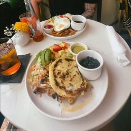 Bottom: The South Pupusa Top: Huevos Rancheros