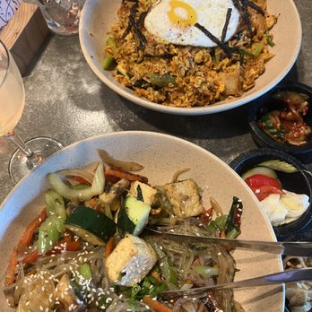 Oseyo - Japchae with tofu and Kimchi Bokkeumbap - Korean Near Me - Austin, Texas