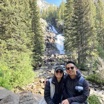 Hidden Falls - Can't get any closer to the falls unless you cross the rocks - Hiking Near Me - Alta, Wyoming