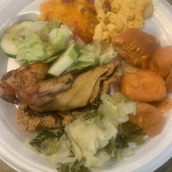 Blackmon's Catering - Fried Flounder, Baked Chicken, Salad, Mac & Cheese & cabbage