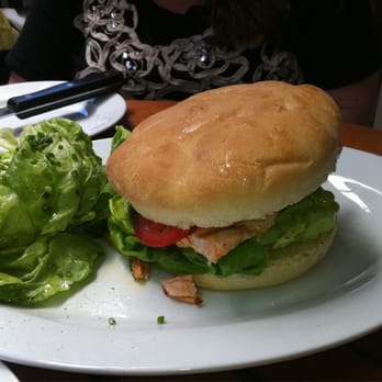 Cafe Rustica - Behemoth Salmon Burger - French Near Me - Carmel Valley, California